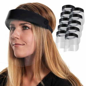 lot 1065 image: Salon World Safety Black Face Shields (Pack of 10) - Ultra Clear Protective Full Face Shields to Protect Eyes Nose and Mouth - Anti-Fog PET Plastic Elastic Headband - Sanitary Droplet Splash Guard