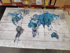lot 3657 image: Wall Art World Map 3-Pieces