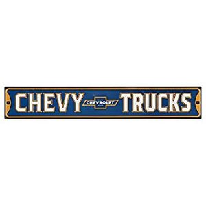 lot 3693 image: Open Road Brands Chevrolet Blue and Yellow Chevy Trucks Embossed Metal Wall Art Street Sign - an Officially Licensed Product Great Addition to Add What You Love to Your HomeGarage Decor (B07D17HB7W)