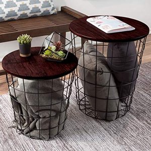 lot 3912 image: Lavish Home Nesting End Tables with Storage (Cherry), 2 Pack