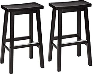 lot 3953 image: Amazon Basics Solid Wood Saddle-Seat Kitchen Counter Barstool - Set of 2, 29-Inch Height, Black (B07L6C51SC)