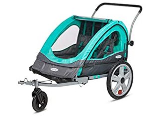 lot 3956 image: Instep Quick-N-EZ Double Tow Behind Bike Trailer, Converts to StrollerJogger, Teal (B01H4UID66)
