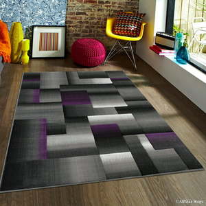 lot 12139 image: Allstar 5x7 Modern Area Rug in Purple with Charcoal Grey Geometric Brick Gradient design (4 11 x 6 11 )