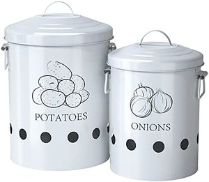 lot 1982 image: G.A Homefavor Metal Set Of Potato And Onion Bins With Lids