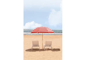 lot 1983 image: Rowdy 7.5ft Beach Umbrellas Red and White Stripe Designe