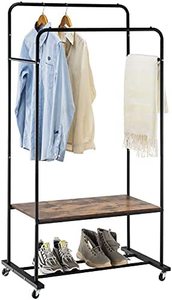 lot 3966 image: Youdenova Garment Rack, 31.5 x 19.7 x 59.4 H, Brown Wood With Black Barring