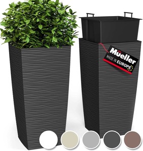 lot 8002 image: Muller M Resin Heavy Duty Tall Planter 2 Piece Set 18  Dark Grey