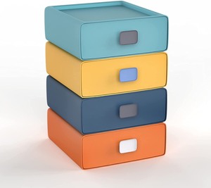 lot 8003 image: 4pc Mutli Colored Small Storage Drawers ,Desk Top and Toy Storage
