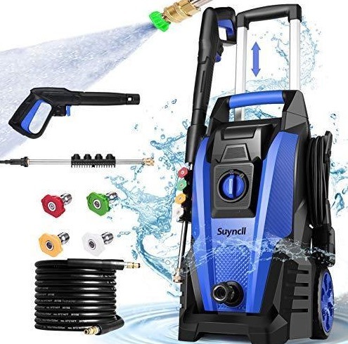 lot 5679 image: Suyncll Pressure Washer, 2.3GPM Electric Power Washer,1800W High Pressure Washer, Professional Washer Cleaner, with 4 Nozzles, Soap Bottle and Hose Reel, Best for Cleaning Cars,Driveways,Patios