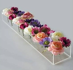 lot 12145 image: E&F Modern Designs Rectangular Floral Centerpiece for Dining Table - 24 Inches Long Rectangular Vase - Acrylic Modern Vase - Low Floral Vases for Centerpieces for Home Decor Weddings (Clear)
