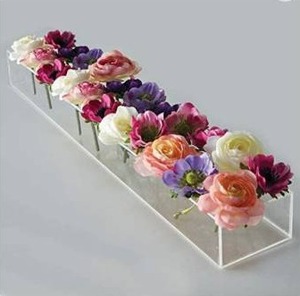 lot 12146 image: E&F Modern Designs Rectangular Floral Centerpiece for Dining Table - 24 Inches Long Rectangular Vase - Acrylic Modern Vase - Low Floral Vases for Centerpieces for Home Decor Weddings (Clear)