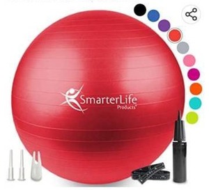lot 12160 image: SmarterLife Workout Exercise Ball for Fitness, Yoga, Balance, Stability, or Birthing, Great as Yoga Ball Chair for Office or Exercise Gym Equipment for Home, Premium Non-Slip Design (Size, Color) 45cm red