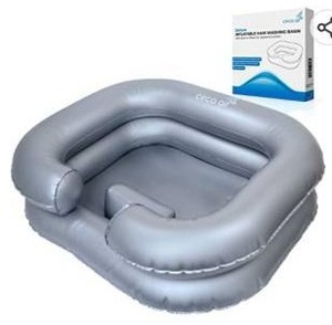 lot 12161 image: CIRCA AIR Inflatable Hair Washing Basin For Bedridden - Wash Hair In Bed With Inflatable Shampoo Basin. Portable Shampoo Bowl With Pillow For Extra Comfort. The Perfect Inflatable Sink For Locs Detox