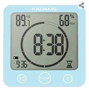 lot 12169 image: KADAMS Digital Bathroom Shower Kitchen Clock Timer with Alarm, Waterproof for Water Splashes, Visual Countdown Timer, Time Management Tool, Indoor Temperature Humidity, Suction Cup, Hole Stand