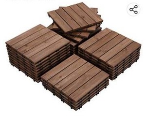 lot 12171 image: Yaheetech 27PCS Interlocking Patio Deck Tiles 12 x 12in Wood Floor Tiles Outdoor Flooring for Patio Garden Deck Poolside Brown