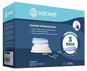 lot 12176 image: Vacwel 3-Pack XXL-Jumbo Vacuum Storage Bags - 47 x 35 XXL Space Saver Bags for Clothes Storage  XL Comforters - Mattress Topper - Blanket Storage  Vacuum Sealer Bags  Ziplock Sealed (3x XXL Bags)