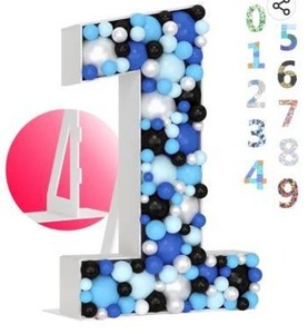 lot 12179 image: The Party Inc. Pre-Cut Balloon Mosaic Number Frame - 3FT High Number 1 - Marquee Light Up Thick Foam Board Standing Cutouts with Stand - Decoration Supplies for Birthdays, Gracie Corner, Baby Shower