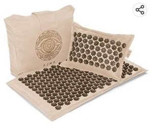 lot 12181 image: Ajna Acupressure Mat and Pillow Set - Natural Organic Linen Cotton Acupuncture Mat & Bag - Back Pain Relief, Neck Pain Relief, Stress Reliever, Reflexology, Sciatica, Trigger Point Therapy - Eco Lux