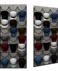 lot 9460 image: Baseball Hat Rack from Unjumbly, 24 Pocket Over-The-Door Cap Organizer with Clear Deep Pockets to Protect, Store and Display Your Baseball Cap Collection