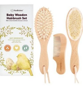 lot 9464 image: Baby Hair Brush and Baby Comb Set - Wooden Baby Brush with Soft Goat Bristle - Toddler Hair Brush Baby Brush and Comb Set - Baby Brush Set for Newborns - Infant Hair Brush, Cradle Cap (Oval, Walnut)