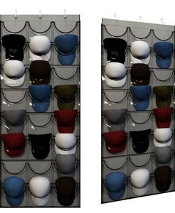 lot 9467 image: Baseball Hat Rack from Unjumbly, 24 Pocket Over-The-Door Cap Organizer with Clear Deep Pockets to Protect, Store and Display Your Baseball Cap Collection,