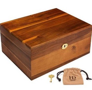 lot 9473 image: Wooden Storage Box with Hinged Lid and Locking Key - Large Premium Acacia Keepsake Chest with Matte Finish - Store Jewelry, Toys, and Keepsakes in a Beautiful Decorative Crate - 11 X 8.5 X 5 Inches