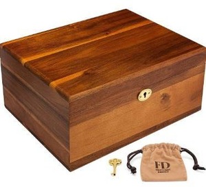 lot 9474 image: Wooden Storage Box with Hinged Lid and Locking Key - Large Premium Acacia Keepsake Chest with Matte Finish - Store Jewelry, Toys, and Keepsakes in a Beautiful Decorative Crate - 11 X 8.5 X 5 Inches