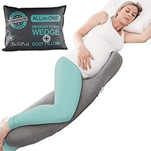 lot 9480 image: 2 in1 Pregnancy Pillows, Chiro Designed Maternity Pillow with 100% Cotton Cover, Pregnancy Body Pillow & Pregnancy Wedge to Support Belly, Knees and Hips - Portable Full Body Pillow for Pregnant Women (B07YN1JBF4)