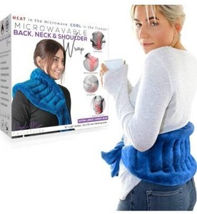 lot 9482 image: XL Microwave Heating Pad for Back Pain Relief with 71 TiesStraps to Secure Anywhere - Moist Heating Pad Microwavable Heat Wrap for Neck & Shoulders, Cramps - Flaxseed Rice Heat Packs Hot Bag (Blue
