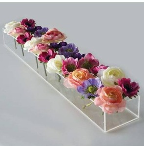 lot 9493 image: 3 Pieces E&F Modern Designs Rectangular Floral Centerpiece for Dining Table - 24 Inches Long Rectangular Vase - Acrylic Modern Vase - Low Floral Vases for Centerpieces for Home Decor Weddings (Clear)