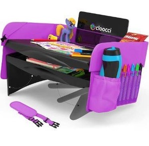 lot 9509 image: Cloocci Kids Travel Tray - Car Seat Tray Table with Hidden Internal Storage Space, & Adjustable Legs - 17.5x12x7.5, Solid Top, Car Trays for Kids Roadtrip or Travel Tray for Kids Car Seat