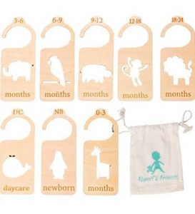 lot 9519 image: Baby Clothes Wood Size Dividers  8 Double Sided Baby Closet Dividers - Organize Your Clothes with Baby Hangers for Nursery - Range of Newborn to 24 Months - Closet Dividers for Boys & Girls