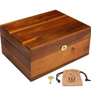 lot 9529 image: Wooden Storage Box with Hinged Lid and Locking Key - Large Premium Acacia Keepsake Chest with Matte Finish - Store Jewelry, Toys, and Keepsakes in a Beautiful Decorative Crate - 11 X 8.5 X 5 Inches
