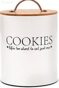 lot 9531 image: DLifeful Farmhouse Cookie Jars for Kitchen Counter with Airtight Seal Bamboo Lid - Decorative Tin Cookie Jar with Lids - Storage Container for Cookies and Baking Supplies