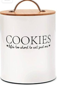 lot 9532 image: DLifeful Farmhouse Cookie Jars for Kitchen Counter with Airtight Seal Bamboo Lid - Decorative Tin Cookie Jar with Lids - Storage Container for Cookies and Baking Supplies