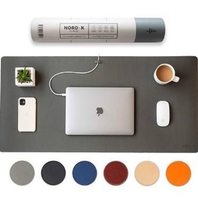 lot 9537 image: Nordik Leather Desk Mat Cable Organizer (Alaskan Gray 35 X 17 inch) Premium Extended Mouse Mat for Home Office Accessories - Non-Slip Vegan Leather Desk Pad Protector & Desk Blotter Pad