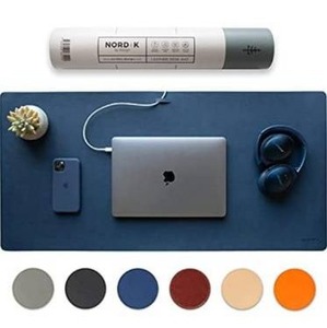 lot 9538 image: Nordik Leather Desk Mat Cable Organizer (Midnight Blue 35 X 17 inch) Premium Extended Mouse Mat for Home Office Accessories - Felt Vegan Large Leather Desk Pad Protector & Desk Blotter Pads Decor