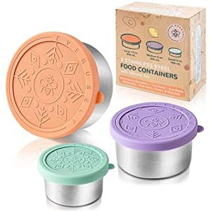 lot 9545 image: Everusely Small Stainless Steel Food Containers with Lids, Set of (13oz, Kids Leakproof Lunch Containers for School, Stackable Snack Containers, Food Storage, Fits Bento Box & Lunch Box (B09G24SWG2)