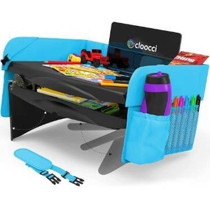 lot 9567 image: Cloocci Kids Travel Tray - Car Seat Tray Table with Hidden Internal Storage Space, & Adjustable Legs - 17.5x12x7.5, Solid Top, Car Trays for Kids Roadtrip or Travel Tray for Kids Car Seat