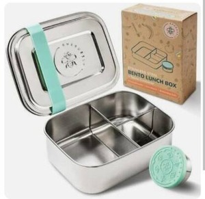 lot 9575 image: Everusely Stainless Steel Bento Box for Kids Small 3 Compartment Metal Lunch Box