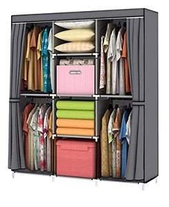 lot 8574 image: YOUUD Wardrobe Storage Closet Clothes Portable Wardrobe Storage Closet Portable Closet Organizer Gray