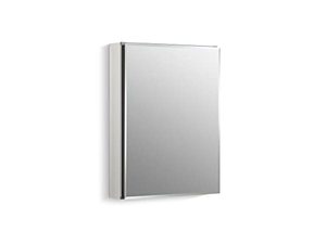 lot 8613 image: KOHLER CB-CLC2026FS CLC Flat, Single Medicine Cabinet with Mirrored Door, 20 Width x 26 Height, Aluminum, Frameless with Beveled Edges, One Size, Silver