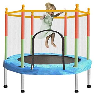 lot 8645 image: Toddler Trampoline with Enclosure Safety Net, SZBOB Indoor Outdoor Small Trampoline for Kids, 55 in4.6 ft Baby Trampoline Round Jumping Table Mat Capacity 110lbs Kid Trampoline with Built-in Zipper