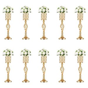 lot 8648 image: Inweder Gold Vases for Centerpieces, 10 Pcs Tall Vases for Centerpieces with Crystal Beads, Wedding Centerpieces for Tables, Metal Flower Stand for Wedding, Birthday, Event, Home Decor