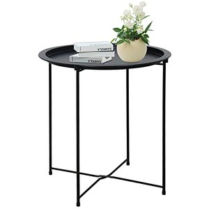 lot 8659 image: Folding Tray Metal Side Table Round End Table, Black Sofa Small Accent Fold-able Table, Round End Table Tray, Next to Sofa Table, Snack Table for Living Room and Bed Room Garden 4 you