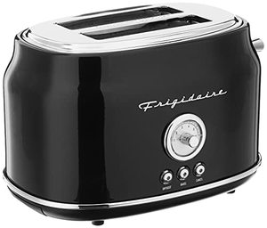 lot 8669 image: Frigidaire ETO102-BLACK, 2 Slice Toaster, Retro Style, Wide Slot for Bread, English Muffins, Croissants, and Bagels, 5 Adjustable Toast Settings, Cancel and Defrost, 900w, Black