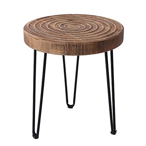 lot 8695 image: NXN-HOME Natural Wood End Table with Hairpin Legs, Nesting Table Round Natural Finish with Handcrafted Wood Ring Motif