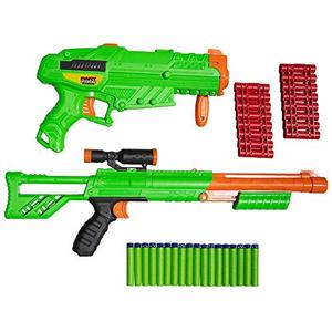lot 8696 image: DART ZONE Rampage Performance Dart Blaster Set - 2 Pack with 18 Darts , Green
