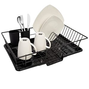 lot 8698 image: Sweet Home Collection Dish Drainer Drain Board and Utensil Holder Simple Easy to Use, 12 x 19 x 5, Black