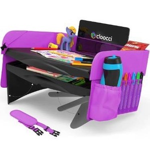 lot 9583 image: Cloocci Kids Travel Tray - Car Seat Tray Table with Hidden Internal Storage Space, & Adjustable Legs - 17.5x12x7.5, Solid Top, Car Trays for Kids Roadtrip or Travel Tray for Kids Car Seat